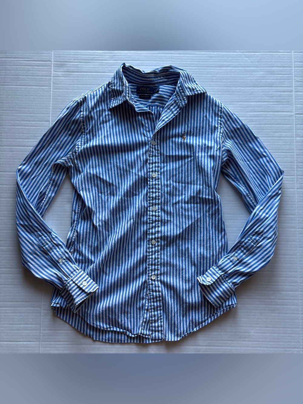 POLO RALPH LAUREN Blue and White Striped Button Up Shirt